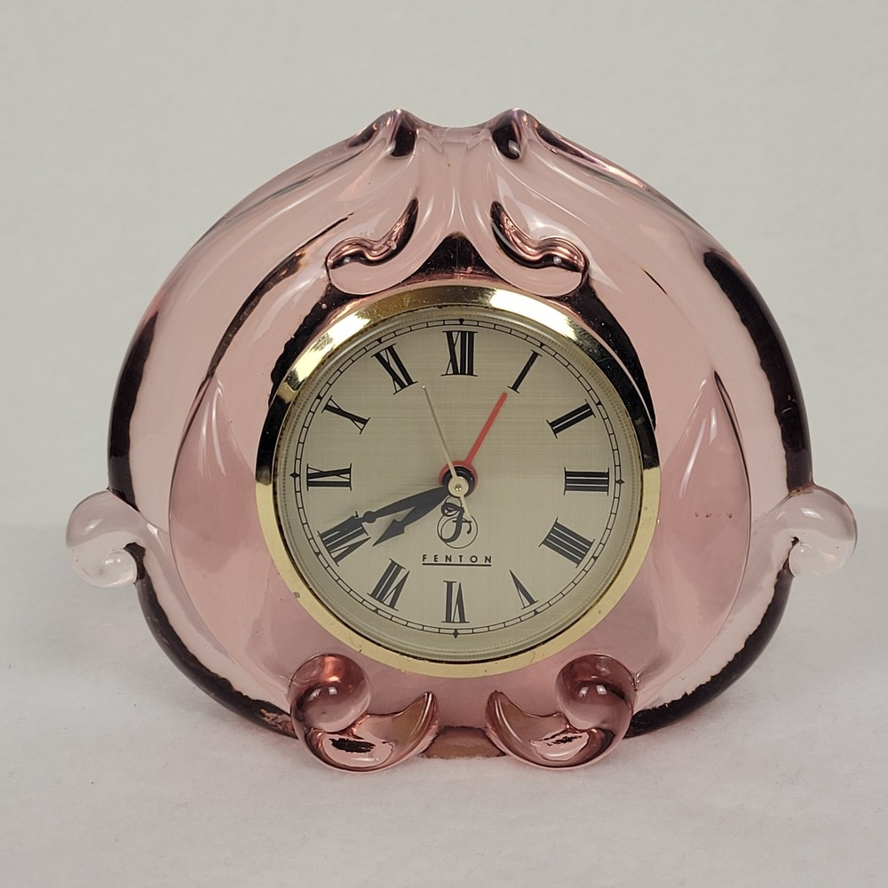 Vintage Fenton Cranberry Art Glass Desk Mantel Clock Roman Numerals Handmade USA